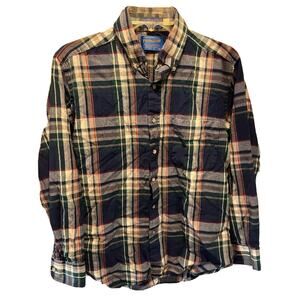 Pendleton Sir Men’s M Green Plaid LS Button Down Wool dress Shirt *shrunk*